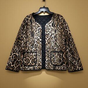 Onque Casual*  Reversable open-front Quilted leopard Print Jacket* Size: L